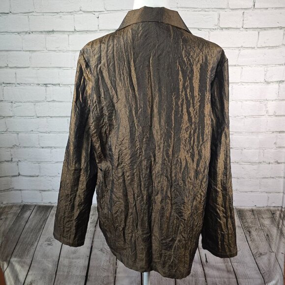 WOMENS BRONZE WINDBREAKER BY CACTUS, CRINKLED27, RHINESTONE ZIPPER SIZE MED EUC - Picture 7 of 7
